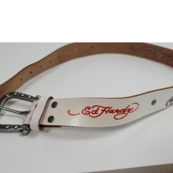 ED HARDY Y2K LEATHER WHITE BELT, SZ XS - Picture 5 of 10